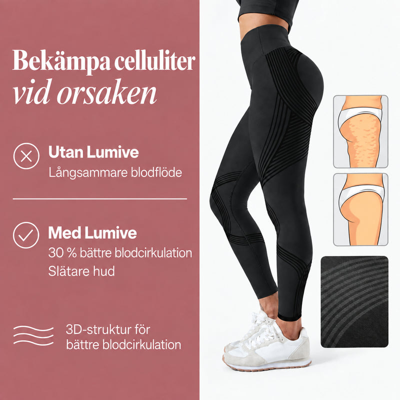 Svarta LUMIVE-tights och jƤmfƶrelse av 3D-strukturen