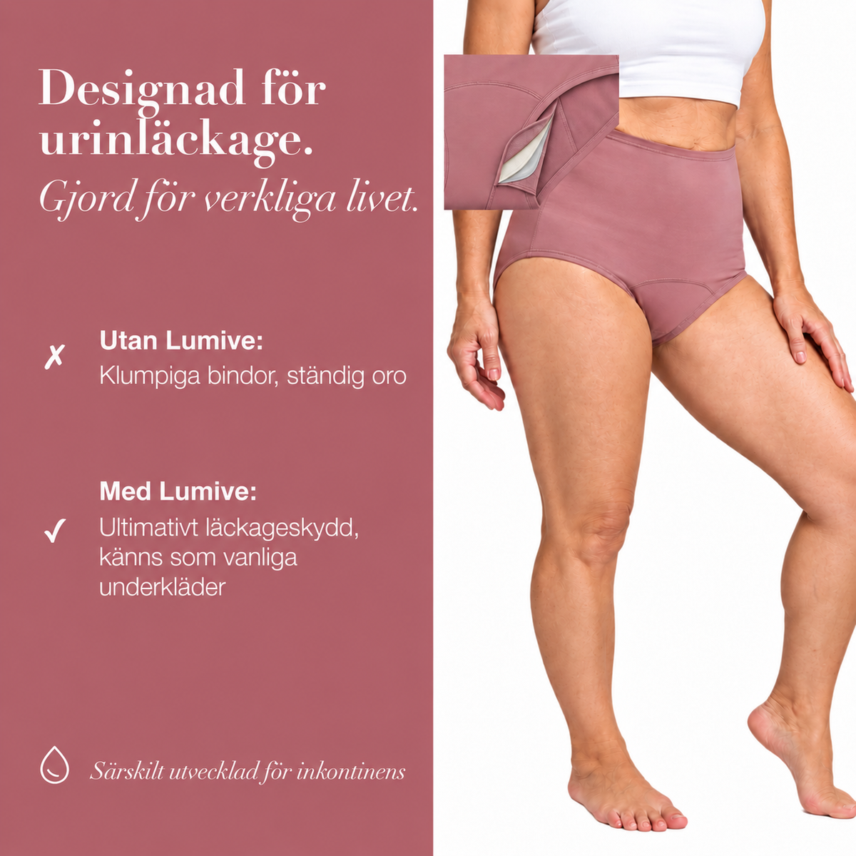 LUMIVE-trosor med hög midja, utvecklade för urinläckage