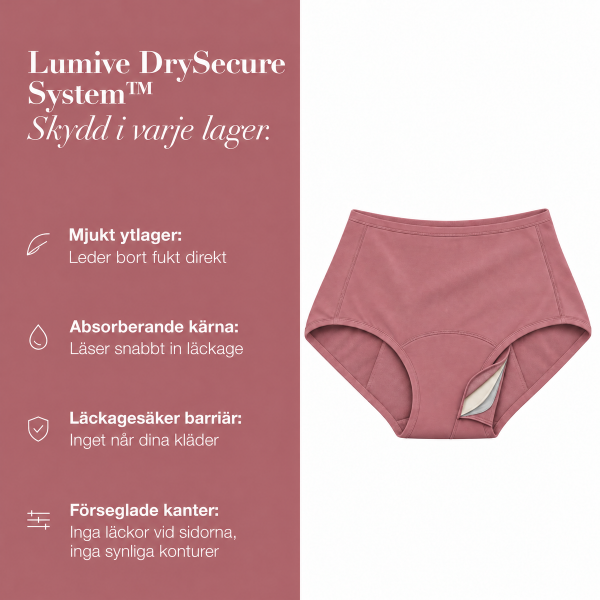 LUMIVE™ Läcksäkra trosor med hög midja i 4 lager